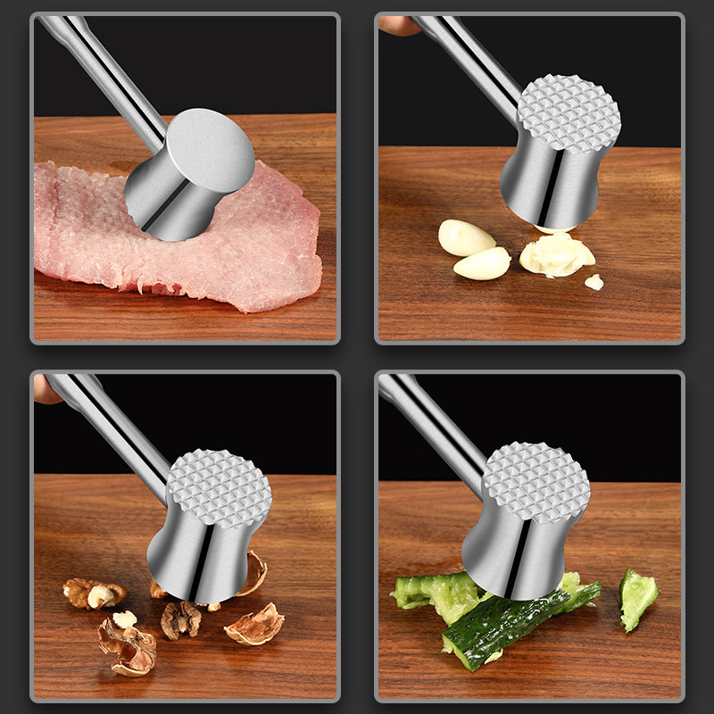 Heavy-Duty Stainless Steel Meat Tenderizer Hammer – Dual-Sided Design for Tenderizing & Flattening Meat, Comfortable Grip, Dishwasher Safe